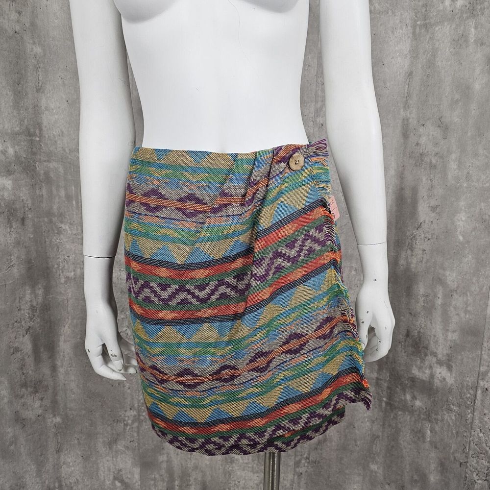 Vintage 90s Tracy Evans Size‎ 9 Bright colorful Southwestern Wrap Mini Skirt